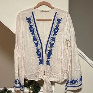 Blouse with Blue Embroidery
